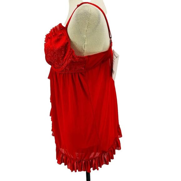 Dreamgirl Floral Satin Jacquard Stretch Mesh Lingerie Babydoll Red Xlarge - Picture 4 of 10